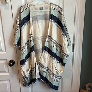 True Craft Never Worn Blue and Cream Open Front Knit Cardigan Size XS/S NWOT